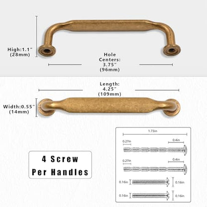 10 Pack Antique Brass Cabinet Pulls 3.75 Inch(96mm) Kitchen Cabinet Handles Solid Zinc Alloy Cabinet Hardware Drawer Pulls - color: Antique Brass, size: 3.75" Hole Center