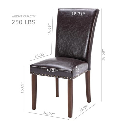 COLAMY Upholstered Parsons Dining Chairs Set of 6, PU Leather Dining Room Kitchen Side Chair with Nailhead Trim and Wood Legs - Dark Brown - color: L-darkbrown, size: Set of 6