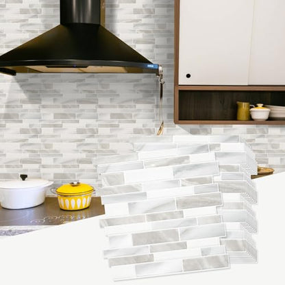 STICKGOO Thicker Design Peel and Stick Tile Backsplash, 12”×12” Stick on Backsplash for Kitchen, Self Adhesive Tile Stickers for Kitchen Backsplash and Bathroom(10 Sheets, Glossy Beige Gray White) - color: Glossy Beige Gray White