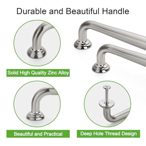 SAILING 5 Pack Cabinet Handles-10/254mm Screw Spacing Brushed Nickel Furniture Hardware Handles for Kitchen Cabinets Bedroom Dresser Wardrobe Cabinet Pulls - color: Brushed Nickel, size: 10"(254mm)Hole Center-5Pcs