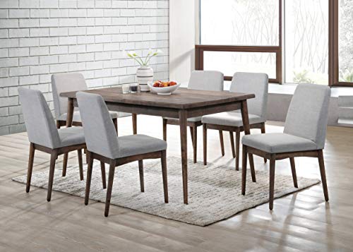 7pc Dining Set Ash Walnut Dining Table 6X Side Chairs Foam Cushion Fabric Upholstery