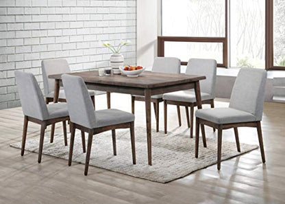 7pc Dining Set Ash Walnut Dining Table 6X Side Chairs Foam Cushion Fabric Upholstery
