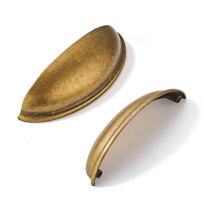 khtumeware 10 Pack 3-1/2" Drawer Pulls Antique Brass Cabinet Cup Pulls Kitchen Hardware Cabinet Handles Drawer Handles Knobs 3.5 inch Hole Center - color: Antique Brass, size: 3-1/2"(89mm) Hole Center, style: 10-pack