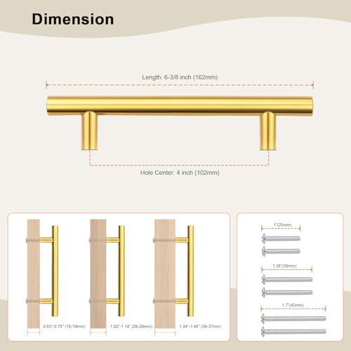 Gobrico 5 Pack 4''(102mm) Hole Center Cabinet Handles, Brass Cabinet Pulls, Gold Drawer Pulls Stainless Steel, Durable Cabinet Handles for Kitchen and Bathroom - color: Gold, size: 4 Inch Hole Center