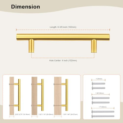 Gobrico 5 Pack 4''(102mm) Hole Center Cabinet Handles, Brass Cabinet Pulls, Gold Drawer Pulls Stainless Steel, Durable Cabinet Handles for Kitchen and Bathroom - color: Gold, size: 4 Inch Hole Center
