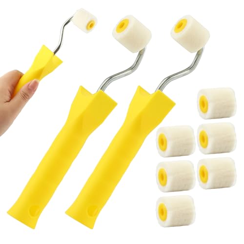 Mini Paint Roller, Extra Small Brushes Tool, 1 Inch Tiny Corner Painting Wool Brush, Easy Cleanup, Professional Touch-Ups for Walls, Cabinets & Crafts (2 Handle+8 Rollers) - size: 10PCS