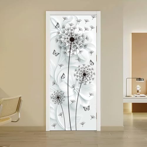 arricraft 2 Sheets Black Dandelions Self-Adhesive Door Sticker, 31.5x78.7inch Flower Butterflies Door Murals Stickers PVC Removable Wallpaper Decoration for Bedrooms Living Room - style: Dandelions
