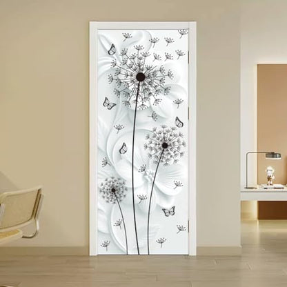 arricraft 2 Sheets Black Dandelions Self-Adhesive Door Sticker, 31.5x78.7inch Flower Butterflies Door Murals Stickers PVC Removable Wallpaper Decoration for Bedrooms Living Room - style: Dandelions