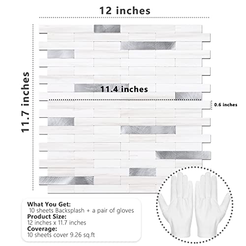 STICKGOO Peel and Stick Backsplash Tile, Stick on Backsplash for Kitchen and Bathroom, Dolomite White Marble Look PVC Mixed Metal Silver Self Adhesive Wall Tiles(10 Sheets) - color: Dolomite White Marble Mixed Metal Silver