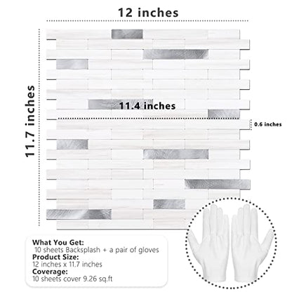 STICKGOO Peel and Stick Backsplash Tile, Stick on Backsplash for Kitchen and Bathroom, Dolomite White Marble Look PVC Mixed Metal Silver Self Adhesive Wall Tiles(10 Sheets) - color: Dolomite White Marble Mixed Metal Silver