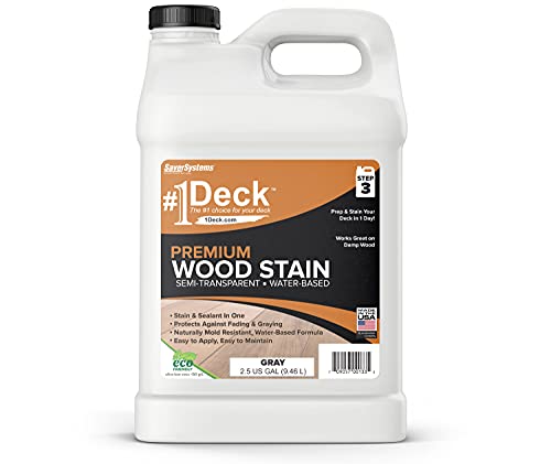 SaverSystems #1 Deck Premium Semi-Transparent Wood Stain and Sealer - Water Based, Gray - 2.5 Gallon - color: Gray, size: 2.5 Gallon