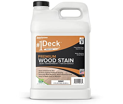 SaverSystems #1 Deck Premium Semi-Transparent Wood Stain and Sealer - Water Based, Gray - 2.5 Gallon - color: Gray, size: 2.5 Gallon