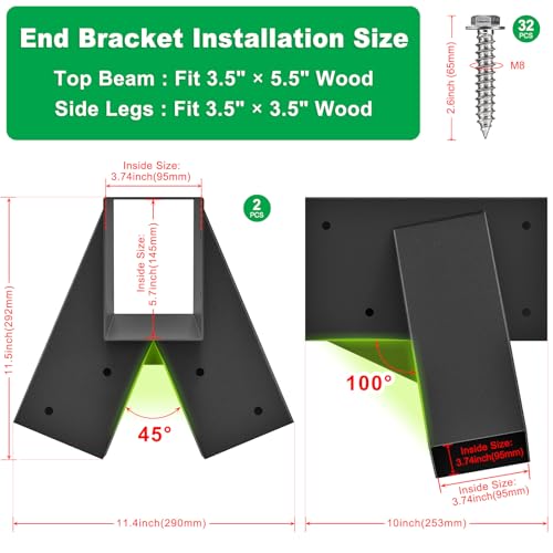 SELEWARE A Frame Swing Set Brackets for 4x4 Legs and 4x6 Beam - color: 2 End Brackets + 4 Swing Hangers