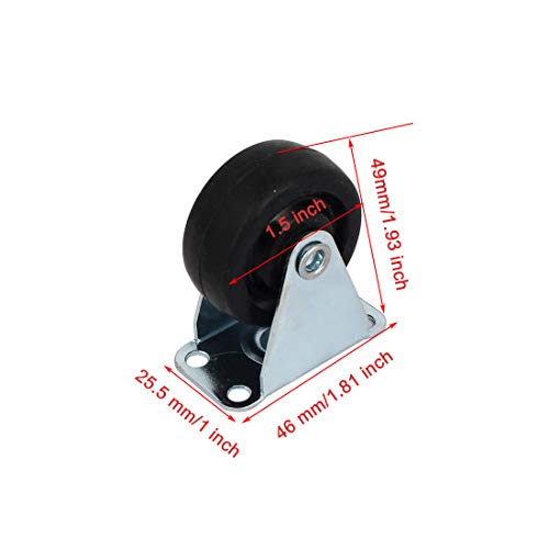 Luomorgo 1.5 inch Dia Rubber Single Wheel Rigid Casters, 8pcs