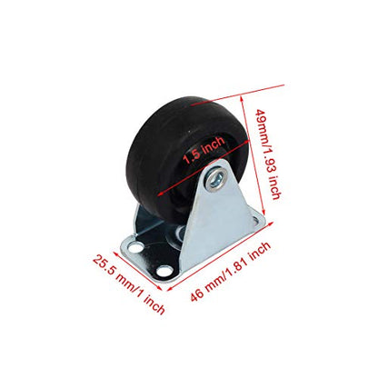 Luomorgo 1.5 inch Dia Rubber Single Wheel Rigid Casters, 8pcs