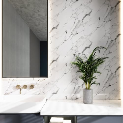 Glossy White Silver Marble Contact Paper 15.7" x 196" Peel and Stick Wallpaper - color: White/Silver, size: 15.7" x 196"