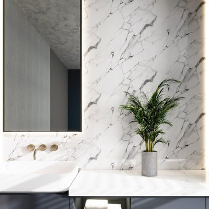 Glossy White Silver Marble Contact Paper 23.6" x 472" Peel and Stick Wallpaper - color: White/Silver, size: 23.6" x 472"