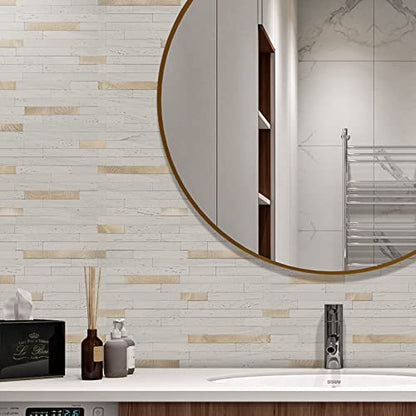 STICKGOO 20 Sheets Peel and Stick Backsplash Tile, Stick on Backsplash for Kitchen and Bathroom, White Sandstone Look PVC Mixed Metal Gold Self Adhesive Wall Tiles - color: White Sandstone + Metal Gold
