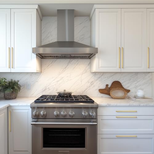 Ravinte Brushed Brass Solid Pulls Cabinet Handles 10 Inch 5 Pack - size: 10 Inch Hole Center
