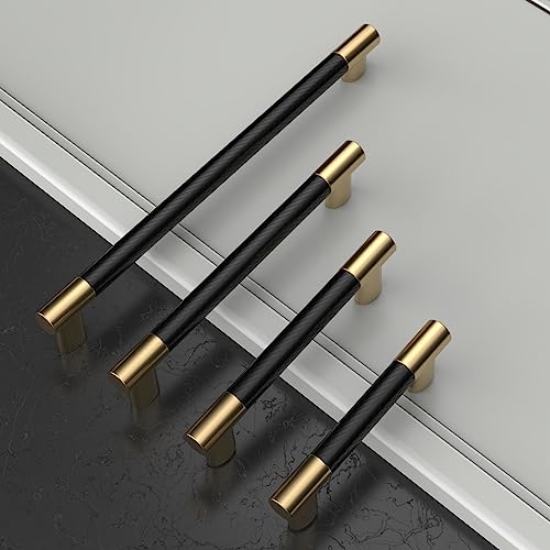 Amerdeco 10 Pack Matte Black and Gold Knurled Cabinet Pulls 3.75" - color: Black Gold, size: 3.75" hole center