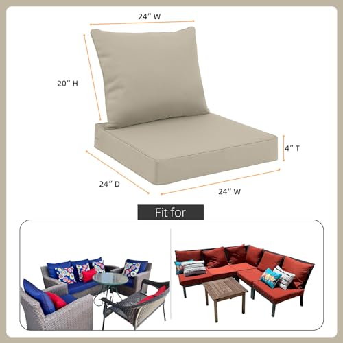 Favoyard Outdoor Patio Seat Cushions Set, 24 x 24 Inch, Waterproof, Beige - color: Beige, size: 24 x 24 x 4 In