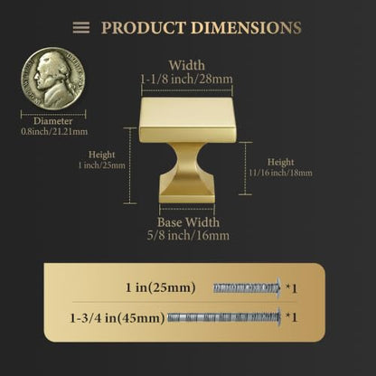 Haliwu 20 Pack Gold Cabinet Knobs Solid Drawer Knobs - color: Gold & Square