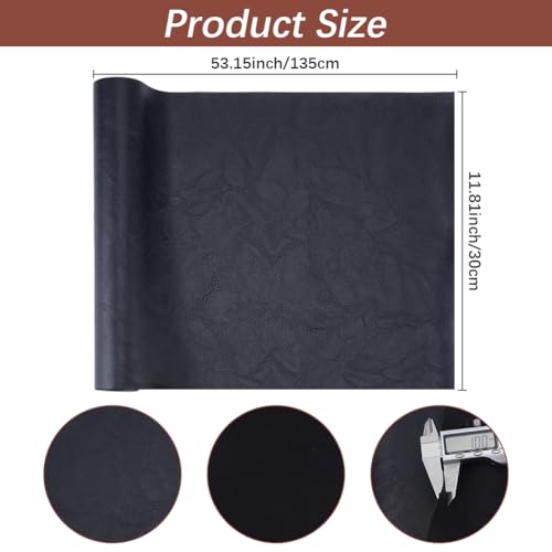 53.15 x 11.83 Inch Waterproof Distressed Vegan Leather Fabric Sheet Synthetic Soft Faux Leatherette Sheet Smooth Upholstery PU Leather Roll for DIY Crafts Upholstery Furniture(Black) - color: Black
