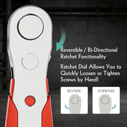 Right Angle Ratchet Screwdriver, 4" Mini Steel Manual Multitool Forward/Reverse Switch with 1 Bit, Narrow Spaces Ratchet Wrench for Electronics Cars Furniture Repair DIY, Red Hnadle - color: Red