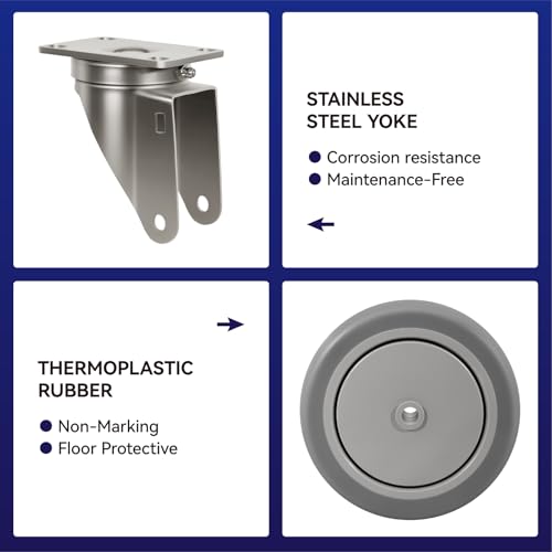 5" Caster Wheels, Stainless Steel Casters Set of 4 Heavy Duty, Anti-Corrosion Rubber Industrial Caster Wheels for Hospitals Food Labs(2 Swivel& 2 Rigid) - style: 2 Swivel&2 Rigid