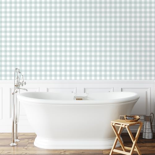 Cohoo Home Plaid Peel and Stick Wallpaper Gingham Checkered 17.3''×315'' - color: Blue, size: 17.3"×393"