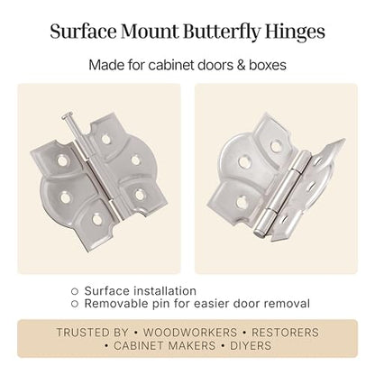 Polished Nickel Butterfly Hinges with Removable Pin - Pack of 2 - Surface Mount Cabinet Door Hinges - UA-261-HPN (1) - color: Nickel