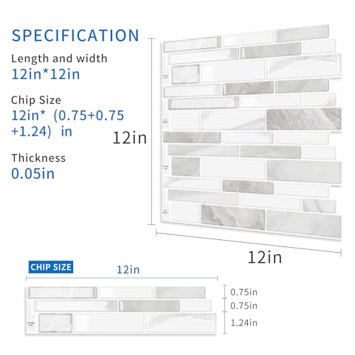 10-Sheet Peel and Stick Kitchen Backsplash Tiles - color: Beige White