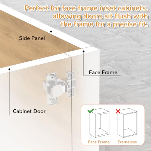 Chibery 4 Pack Face Frame Inset Cabinet Hinges, Soft Close 105° Insert Concealed Cabinet, Slide on Plate, Smooth Slow Self Closing Silent Hardware, 3D Heavy Duty for Blind Corner, Kitchen, Cupboard