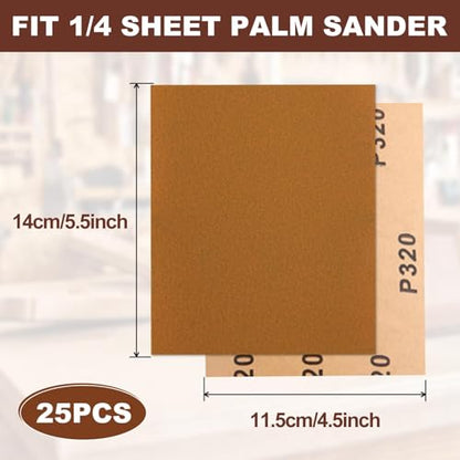 SPEEDWOX 1/4 Sheet Sandpaper Sheets 25PCS Premium Sand Paper 320 Grit Sanding Sheets 5.5" x 4.5" Sandpaper for Wood Metal Automotive Furniture Woodworking Clip-On, Hand Sanding Blocks - style: 320 Grits