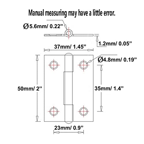10pcs 304 Stainless Steel 2-inch Folding Butt Hinges Home Furniture Hardware Door Hinges for Case Lid Wooden Jewelry Box Lid (50mm x 37mm x 1.2mm) - size: 10pcs 2-inch w Screws