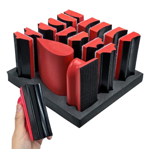 16-Piece Contoured Profile Hand Sanding Block Set, Hook & Loop,RED - color: Red