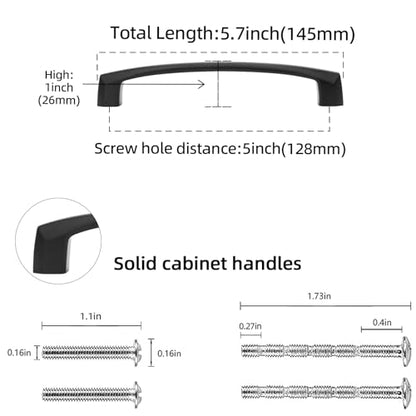 10 Pack 5 Inch Matte Black Kitchen Cabinet Handles - color: Matte Black, size: 5'' Hole Center(128mm)