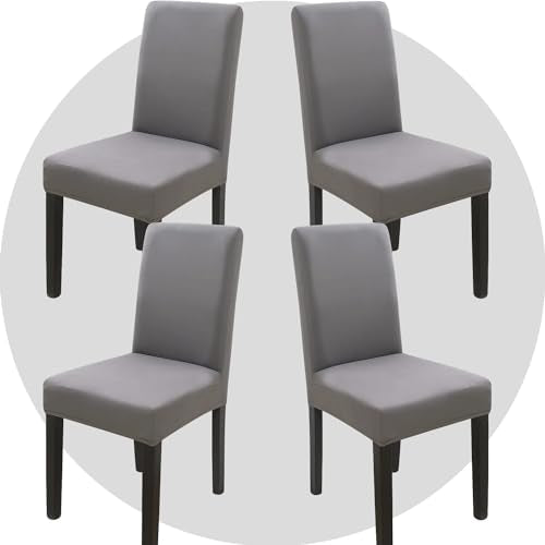 Stretch Chair Covers Slipcovers Set of 4 Light Grey Stretchable Dining Chair Slipcover Washable Removable for Kitchen,Hotel,Restaurant - color: Light Grey, size: 4