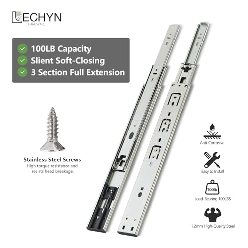 10 Pair Soft Close Drawer Slides 18 Inch, Heavy Duty 3 Fold Full Extension Ball Bearing Self Closing Drawer Rails Side Mount for Kitchen Cabinet Drawer, Dresser, 100 LB Capacity - size: 18 Inch (450mm), style: 10 Pair
