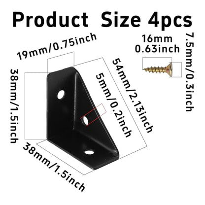 4Pcs 38mm x 38mm Triangle Corner Brackets with Screws, Metal Angle Shelf Braces for Desk, Bed, Table, Cabinets, and Shelves(Black) - size: Black
