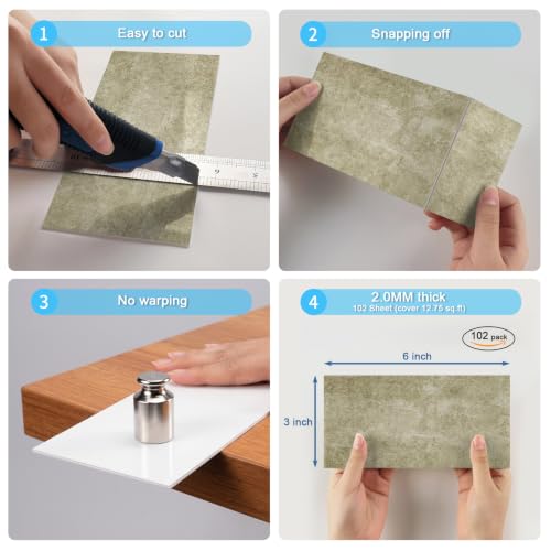 URCOLOR 102-Piece Peel and Stick Backsplash Tiles, 3" x 6" Warm Beige Glossy Tile, Stick on Backsplash for Kitchen, Bathroom, Camper, Fireplace - color: Warm Beige