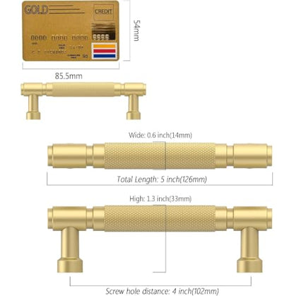 Amerdeco 10 Pack Brushed Gold knurled Cabinet Pulls 4" - color: Brushed Gold, size: 4" hole center