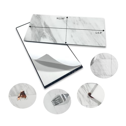 AULIGET 100-Piece White Marble Look Peel and Stick Backsplash Wall Tiles, 3" x 6" PVC Faux Stone Stick on Tile for Backsplash Kitchen, Bathroom, Laundry Room, Camper, Fireplace - color: White Marble