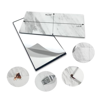 AULIGET 100-Piece White Marble Look Peel and Stick Backsplash Wall Tiles, 3" x 6" PVC Faux Stone Stick on Tile for Backsplash Kitchen, Bathroom, Laundry Room, Camper, Fireplace - color: White Marble