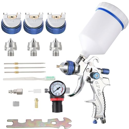 ENDOZER Professional HVLP Spray Gun Set Gravity Feed Air Spray Gun - color: 1.4/1.7/2.0 Blue