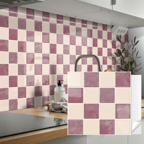 10 Sheets Upgraded Thicker Design Tile Peel and Stick Backsplash - color: Pink