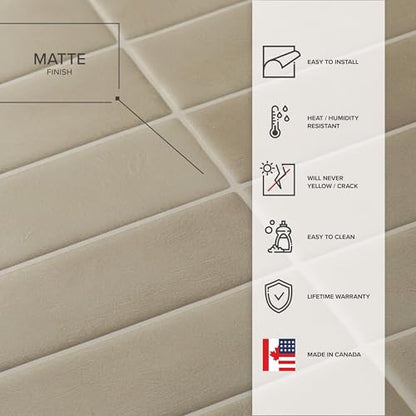 Smart Tiles Peel and Stick backsplash, Stacked Taupe Beige, 11.43"x9" - color: Taupe Beige