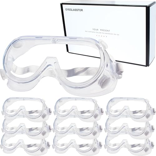 10 Pack Protective Safety Goggle for lab chemistry soft lightweight goggles over prescription glasses Anti-Splash worker construction Eye protection Science Onion Cutting and More White - color: 10 Pack/White Strap