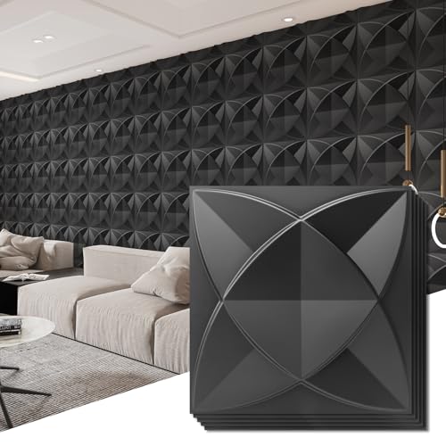 Art3d Waterproof 3D Textured PVC Decorative Wall Panels, 33-Pack, Black - color: Black