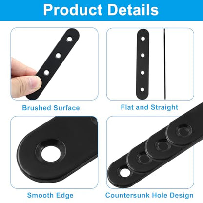 12 Pcs 4 Inch Black Straight Brackets, Stainless Steel Brace - size: Black, 4" x 0.69"